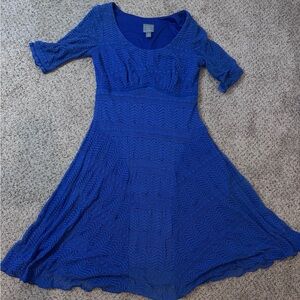 Rabbit Rabbit Rabbit Blue Crochet Lace Fit & Flare Midi Dress 3/4 Sleeve Women 6